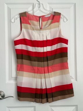 New York & Company Coral and Cream Striped Sleeveless Top